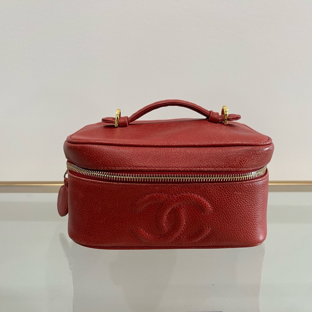 Chanel Red Leather Vanity Bag
